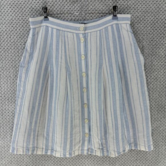 Brooks Brothers Skirt 12P Striped White Blue Linen A-Line Godet Pleats Lined - Picture 1 of 10